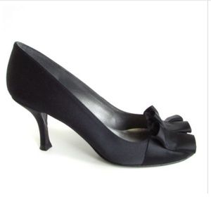 Stuart Weitzman Navy Satin Open Toe Pumps